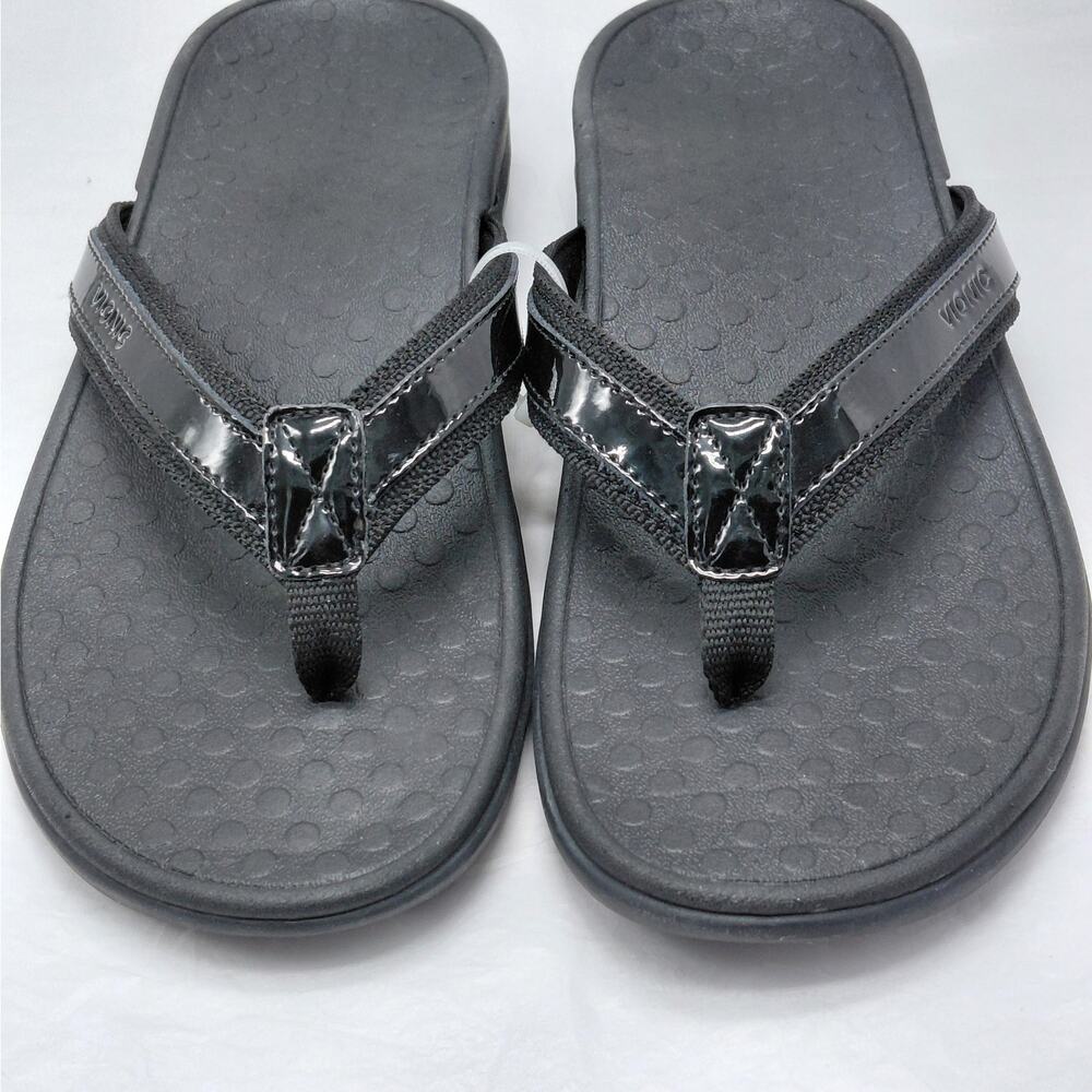 Vionic Womens Flip Flop Thong Sandals Size 7 Black Patent Comfort Vacation Shoes - Picture 7 of 10
